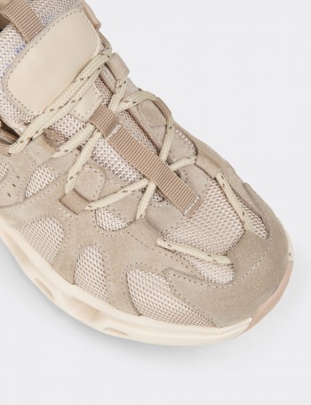 Women's Beige Suede Leather Sneakers