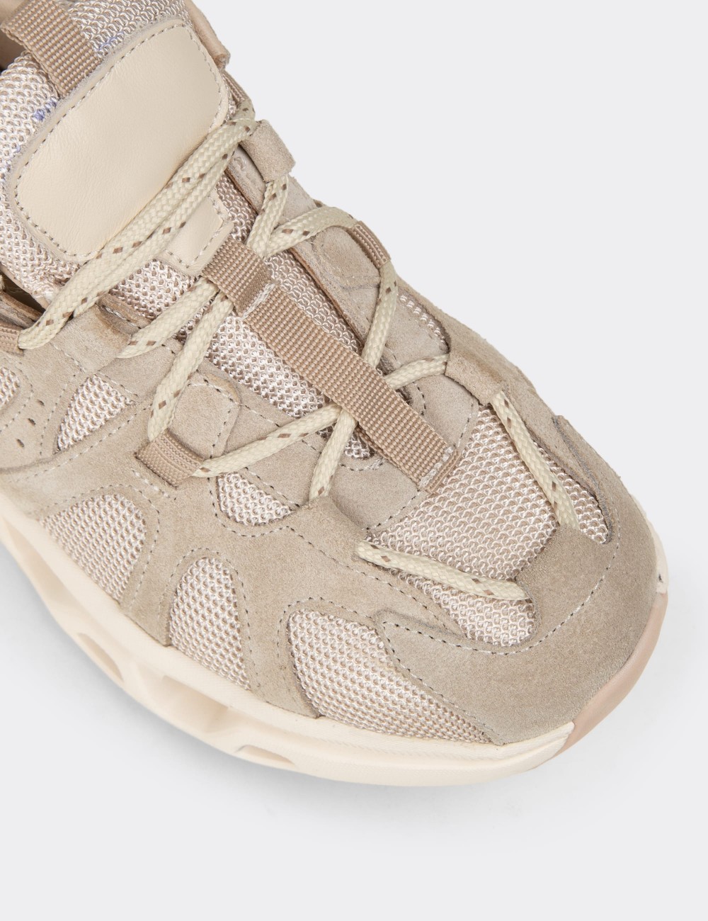 Women's Beige Suede Leather Sneakers - M1128ZBEJC01
