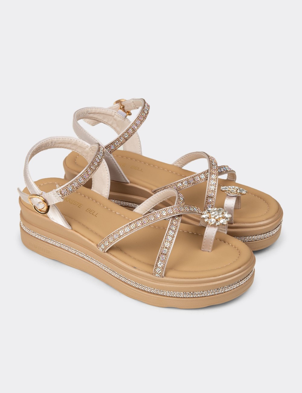 Women's Beige Stone Accented Sandals - K0065ZBEJC01