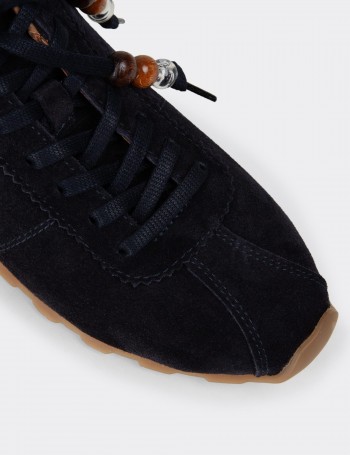 Women's Navy Suede Leather Sneakers