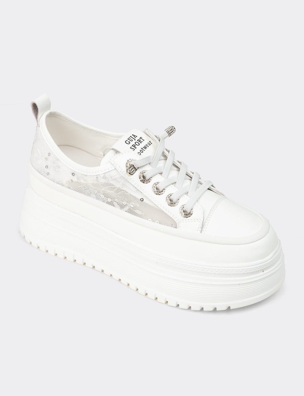 Women's White Platform Sneakers - 26316ZBYZP01