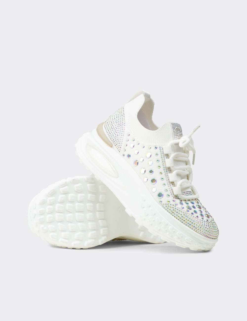 Women's White Stone Detailed Sneaker Shoes - 26311ZBYZP01