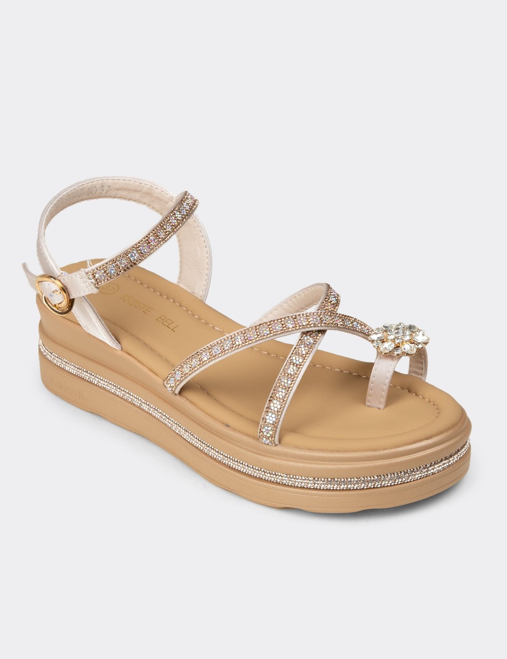 Women's Beige Stone Accented Sandals - K0065ZBEJC01