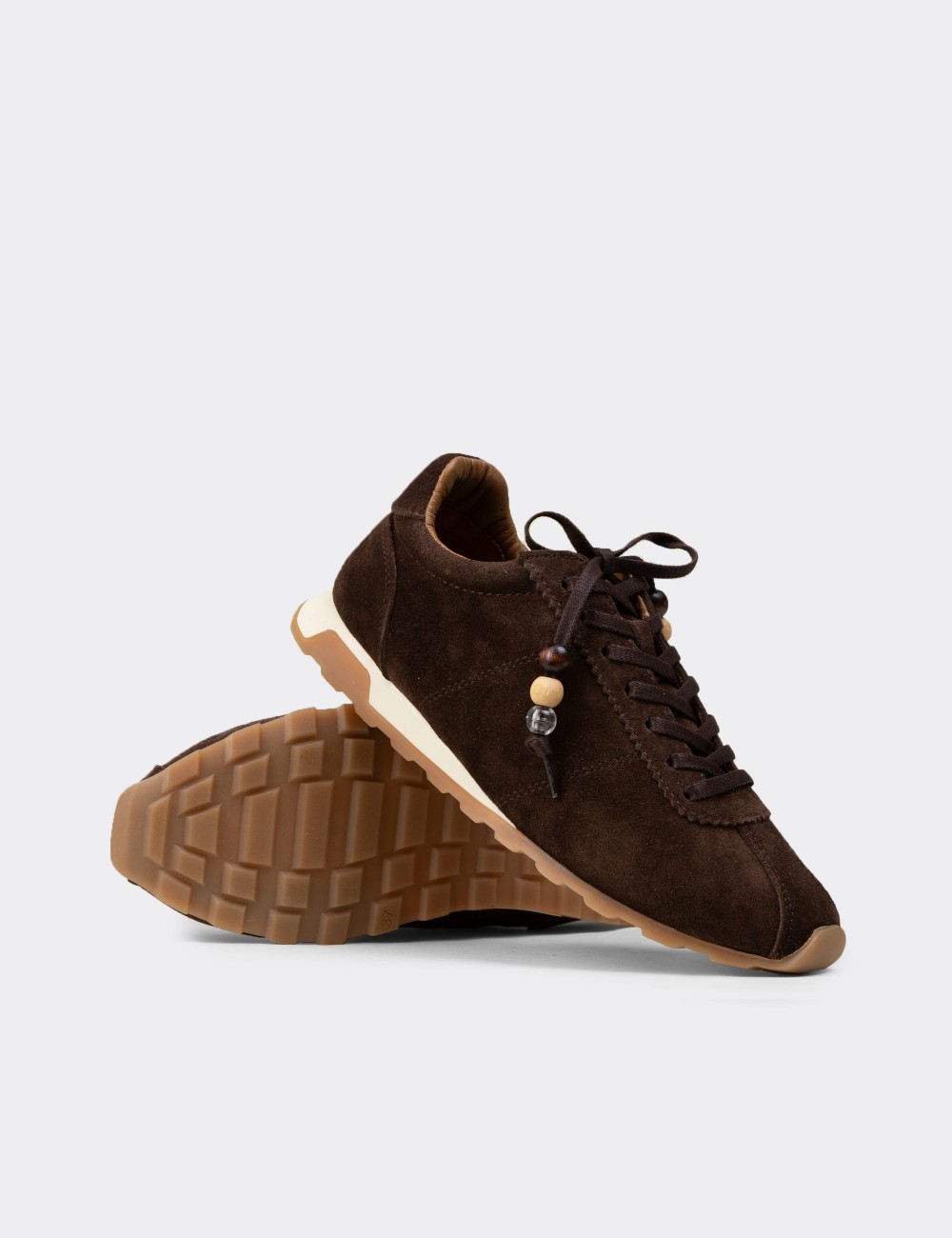 Women's Brown Suede Leather Sneakers - M5129ZKHVC01