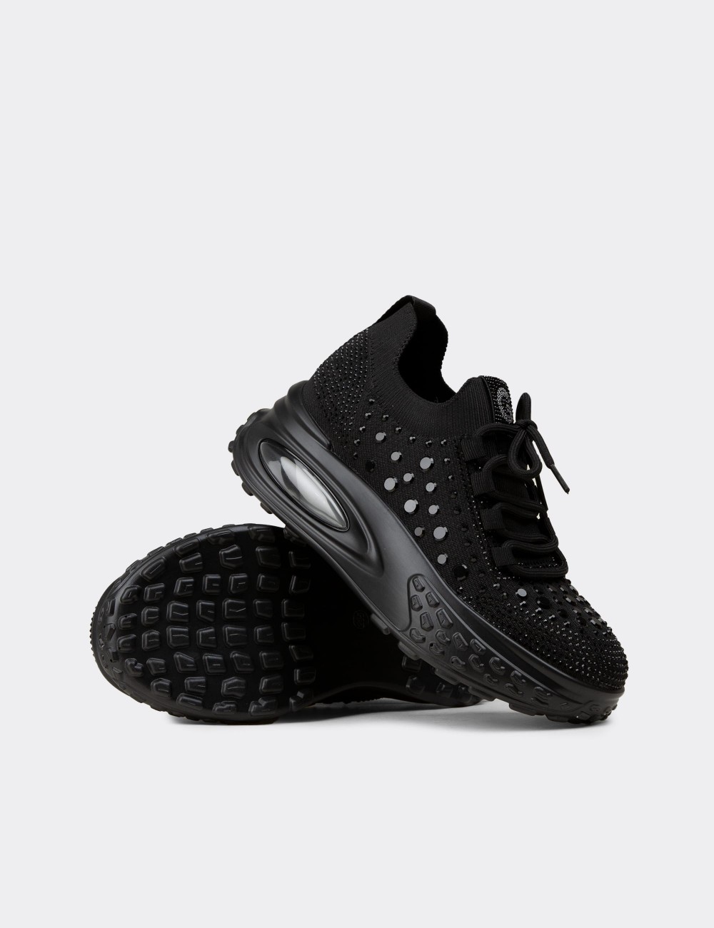 Women's Black Stone Detail Sneakers - 26311ZSYHP01