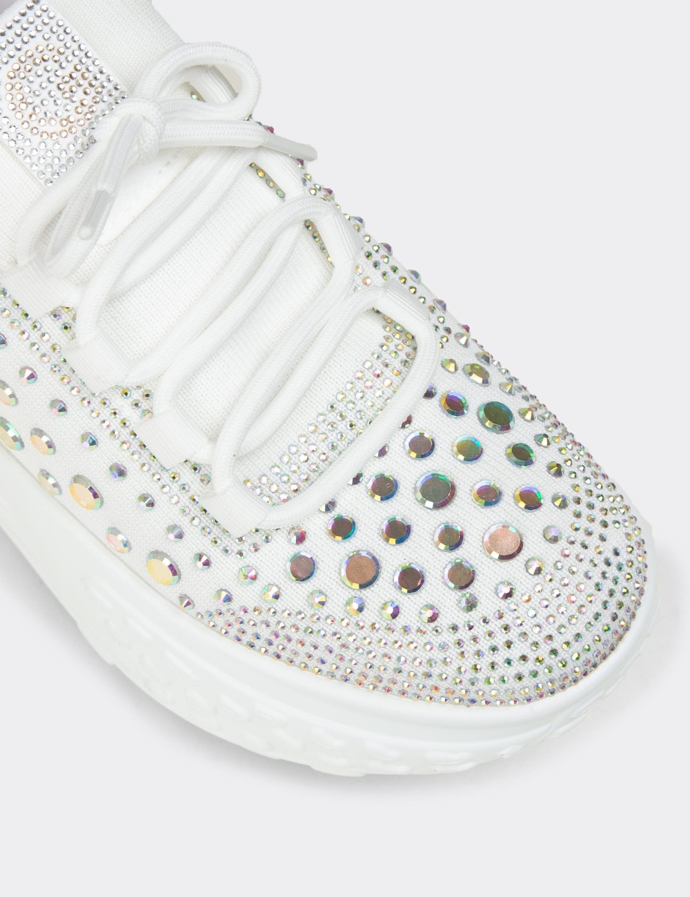 Women's White Stone Detailed Sneaker Shoes - 26311ZBYZP01