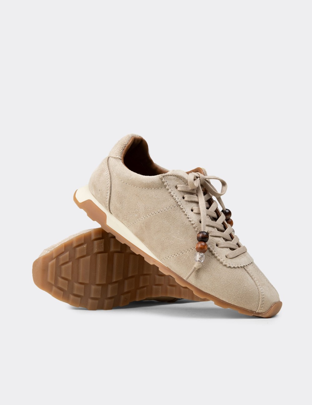 Women's Beige Suede Leather Sneakers - M5129ZBEJC01