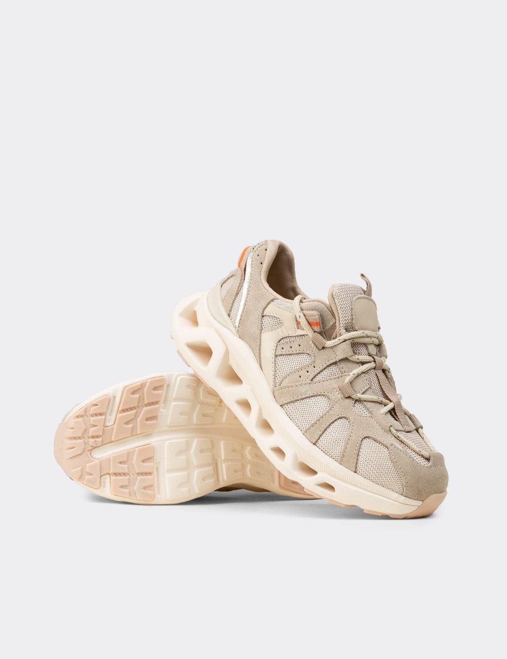 Women's Beige Suede Leather Sneakers - M1128ZBEJC01