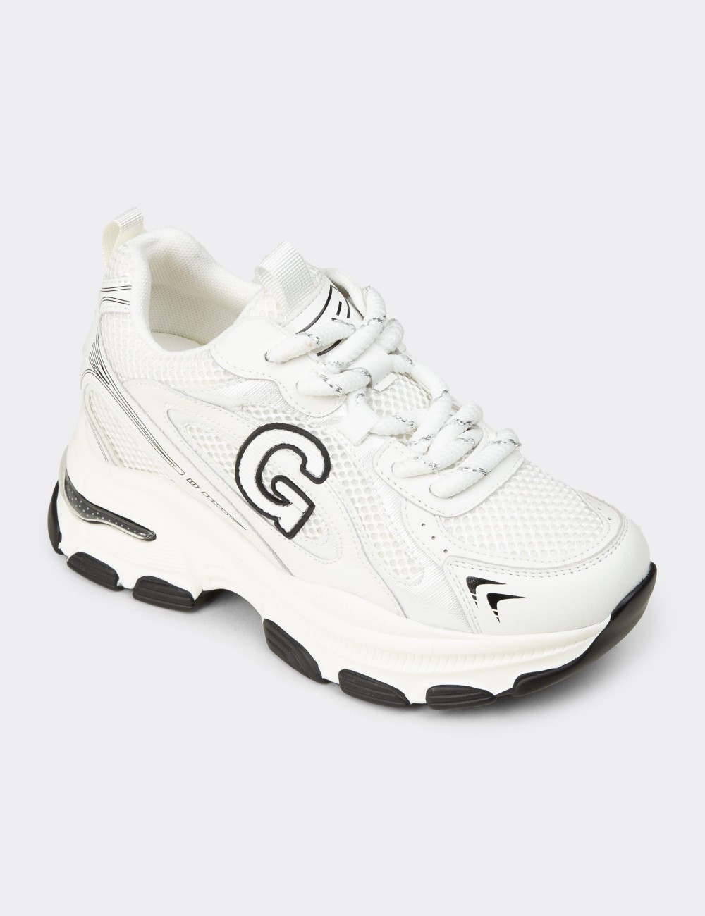 Women's White Sneakers with Hidden Wedge - 26323ZBYZP01