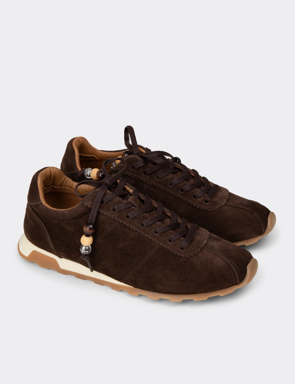 Women's Brown Suede Leather Sneakers - M5129ZKHVC01