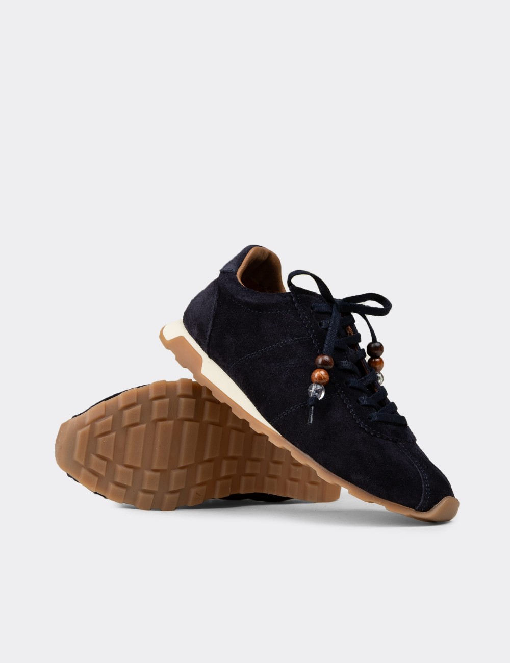 Women's Navy Suede Leather Sneakers - M5129ZLCVC01