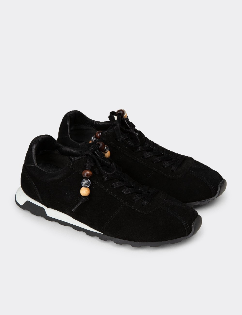 'Womens Black Suede Leather Sneakers' - M5129ZSYHC01