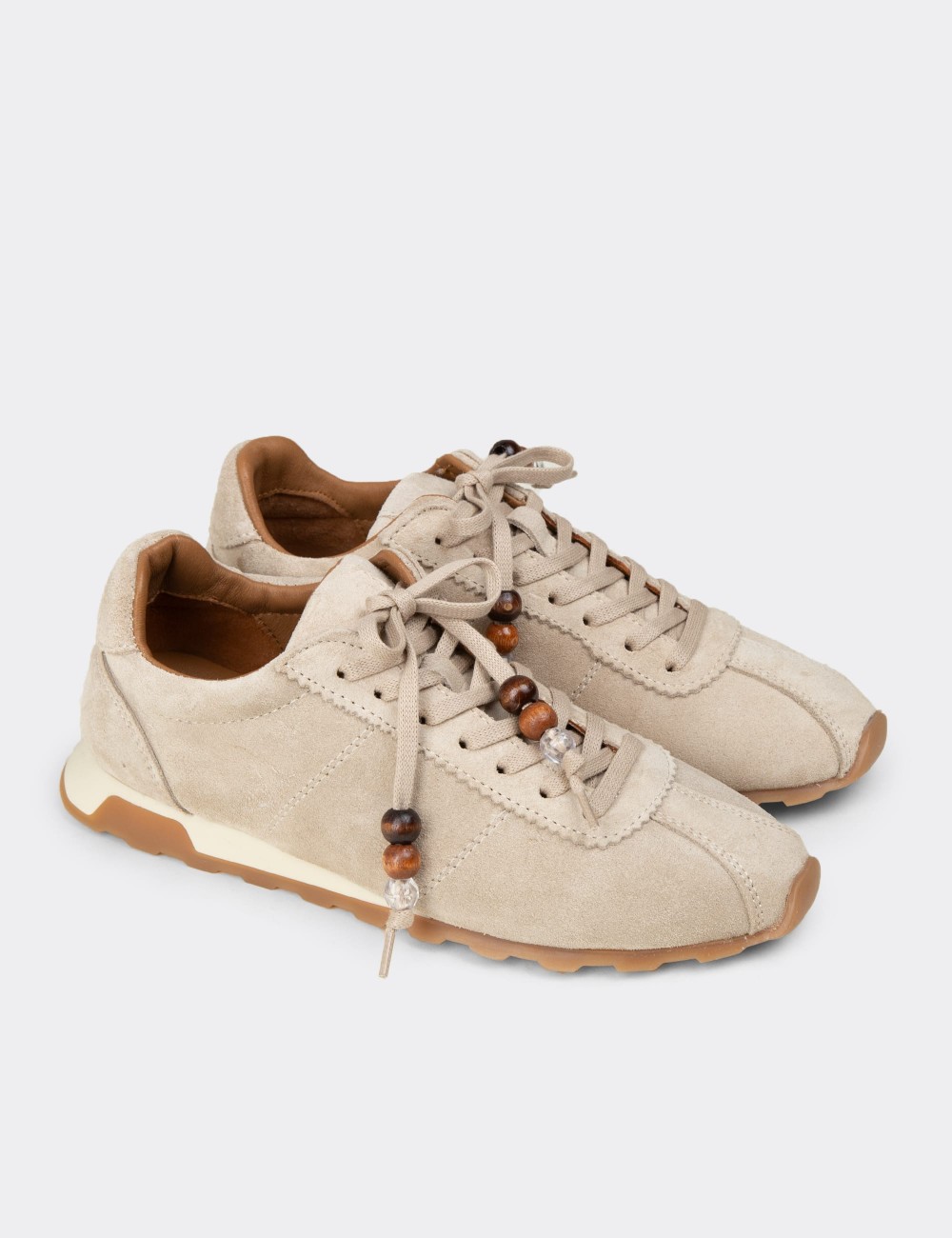 Women's Beige Suede Leather Sneakers - M5129ZBEJC01