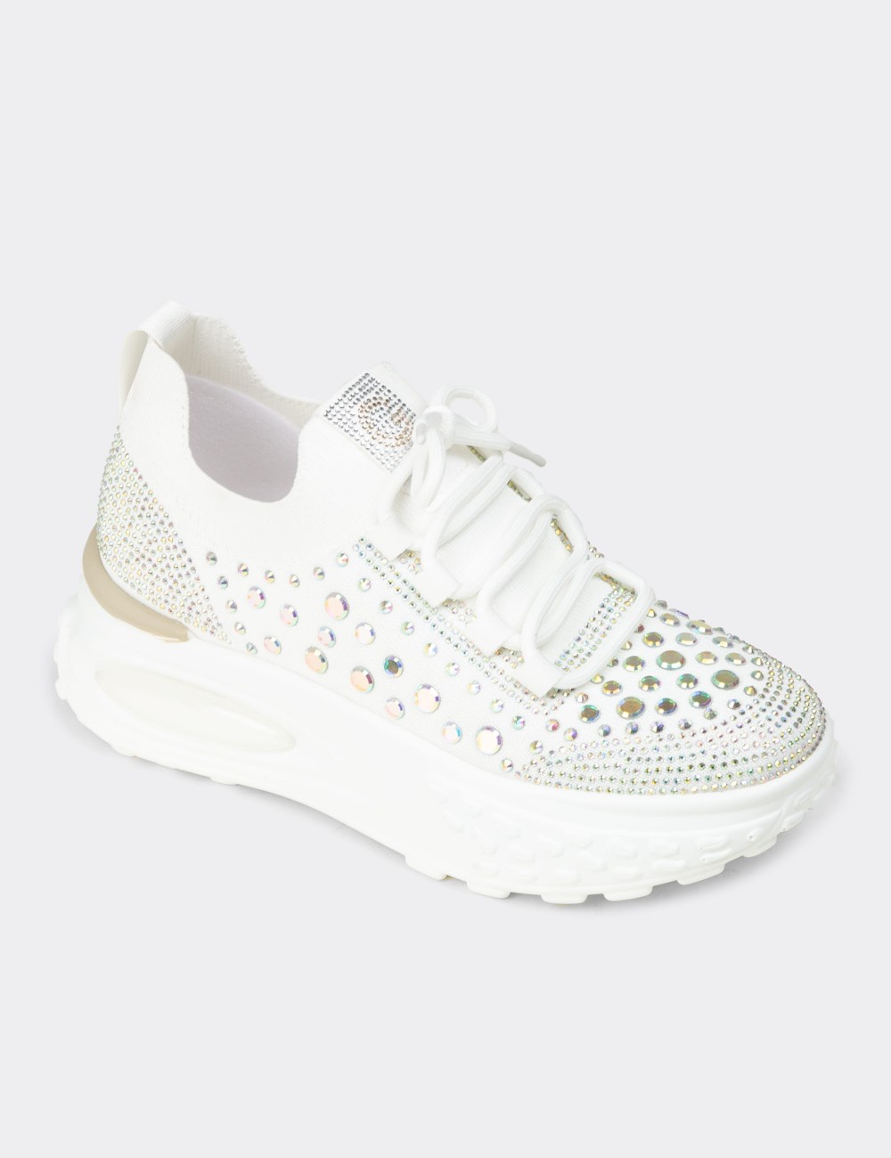 Women's White Stone Detailed Sneaker Shoes - 26311ZBYZP01