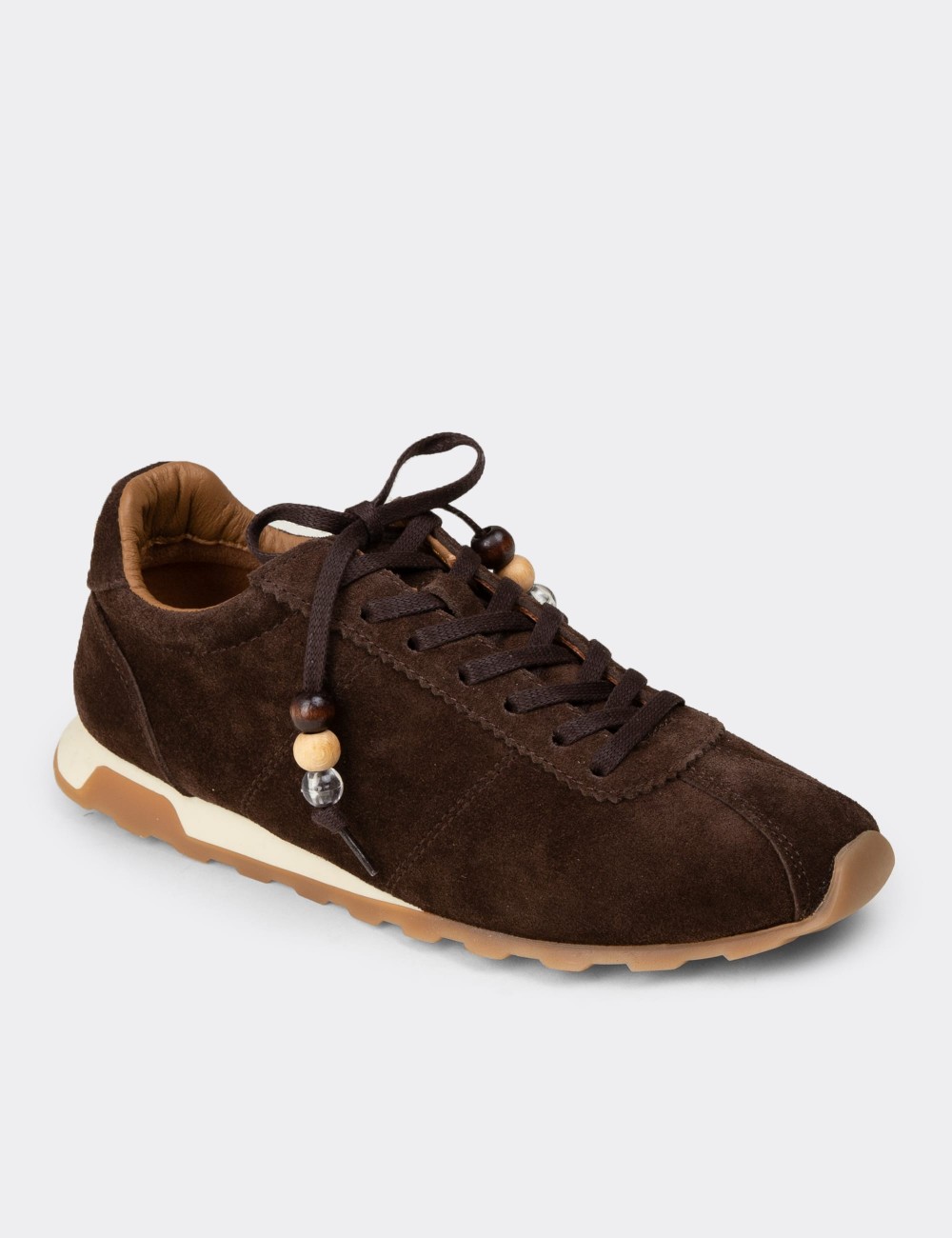 Women's Brown Suede Leather Sneakers - M5129ZKHVC01