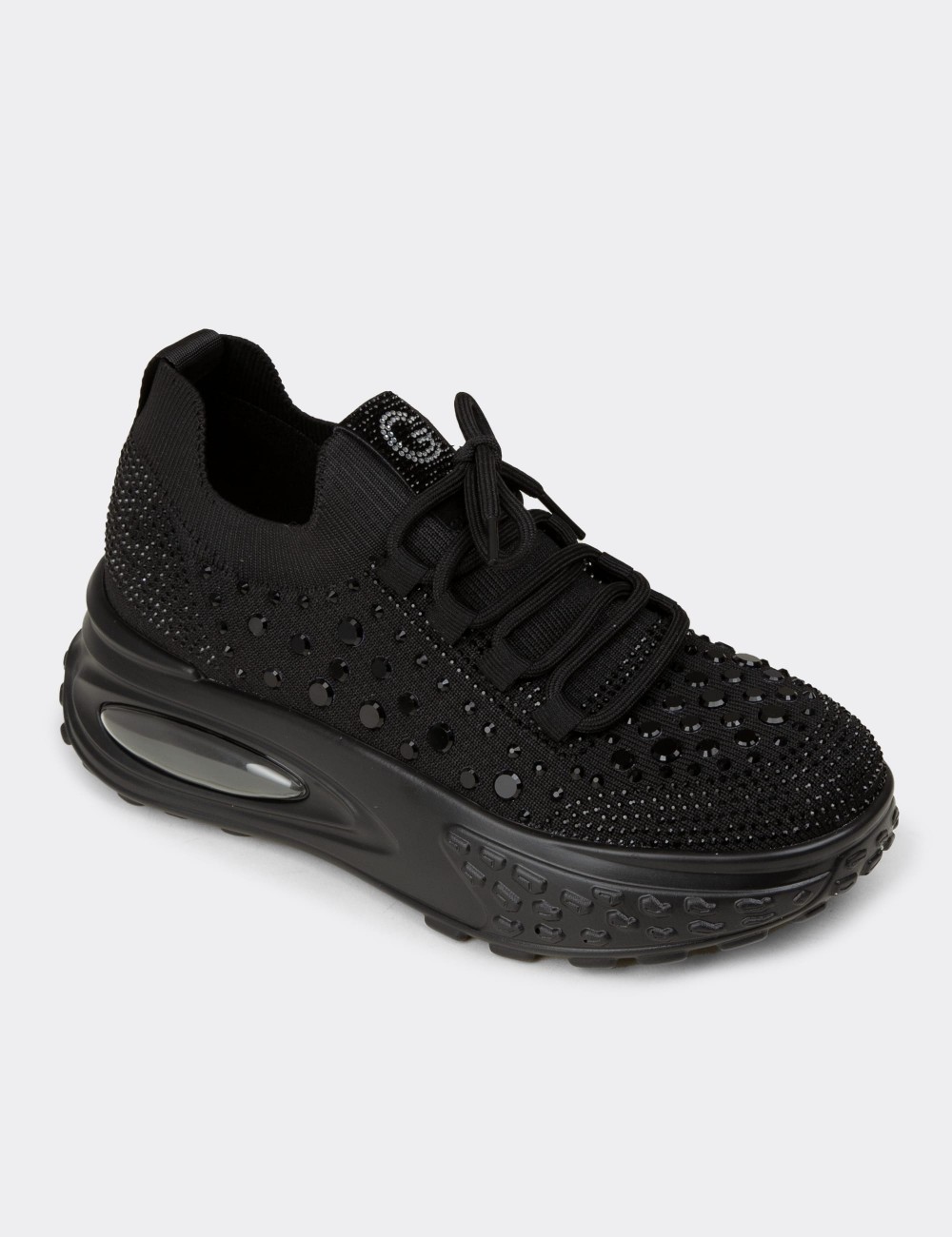Women's Black Stone Detail Sneakers - 26311ZSYHP01