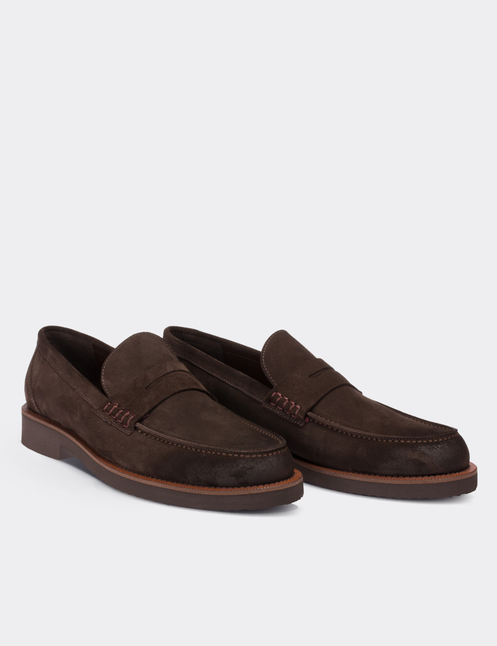 Brown Suede Leather Loafers & Moccasins Shoes - 01538MKHVE04