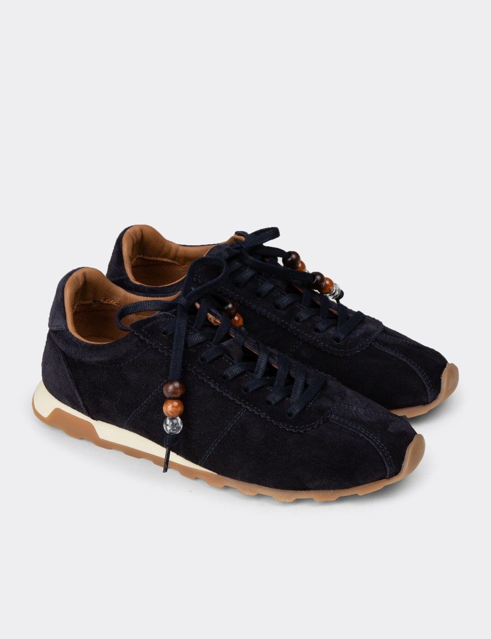 Women's Navy Suede Leather Sneakers - M5129ZLCVC01