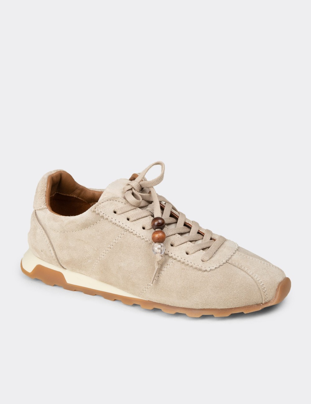 Women's Beige Suede Leather Sneakers - M5129ZBEJC01