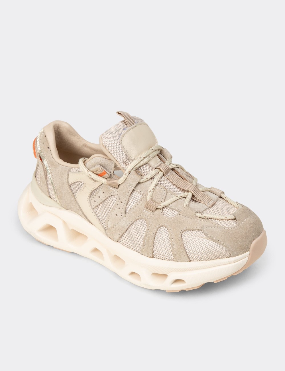 Women's Beige Suede Leather Sneakers - M1128ZBEJC01