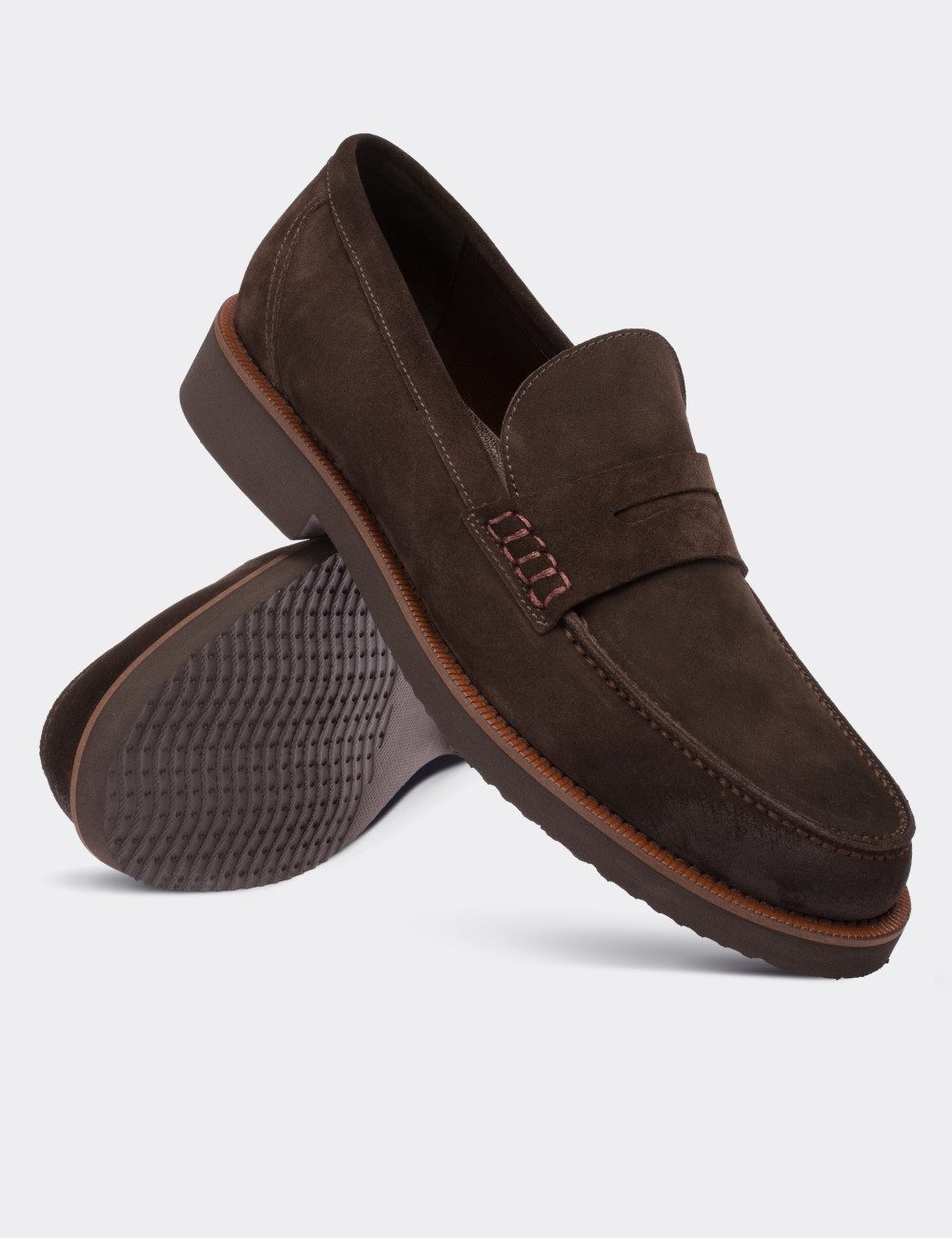 Brown Suede Leather Loafers & Moccasins Shoes - 01538MKHVE04