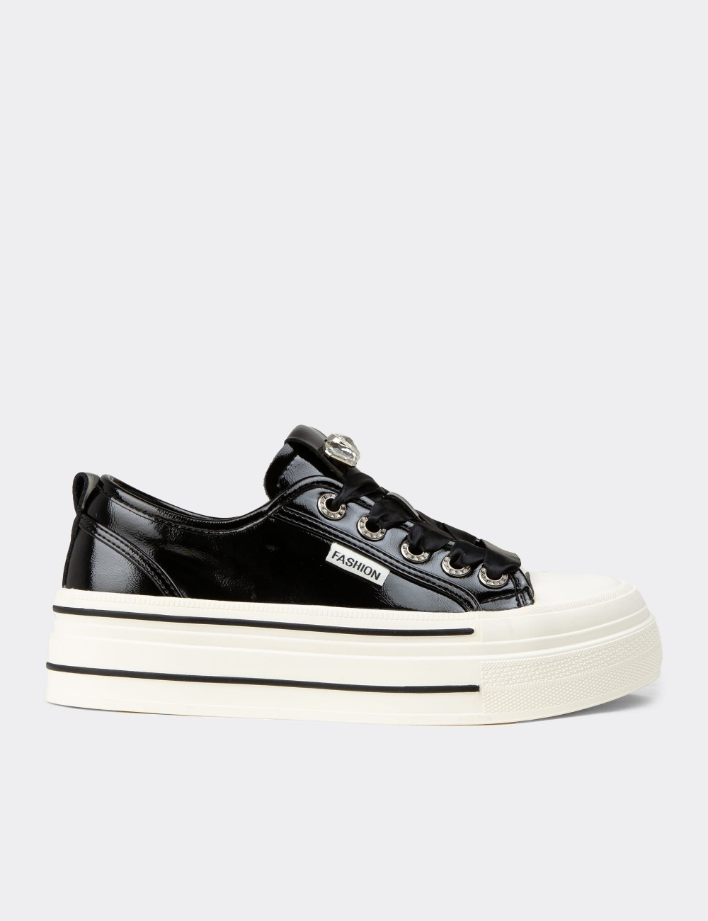Women's Black Patent Sneakers - K0524ZSYHC01