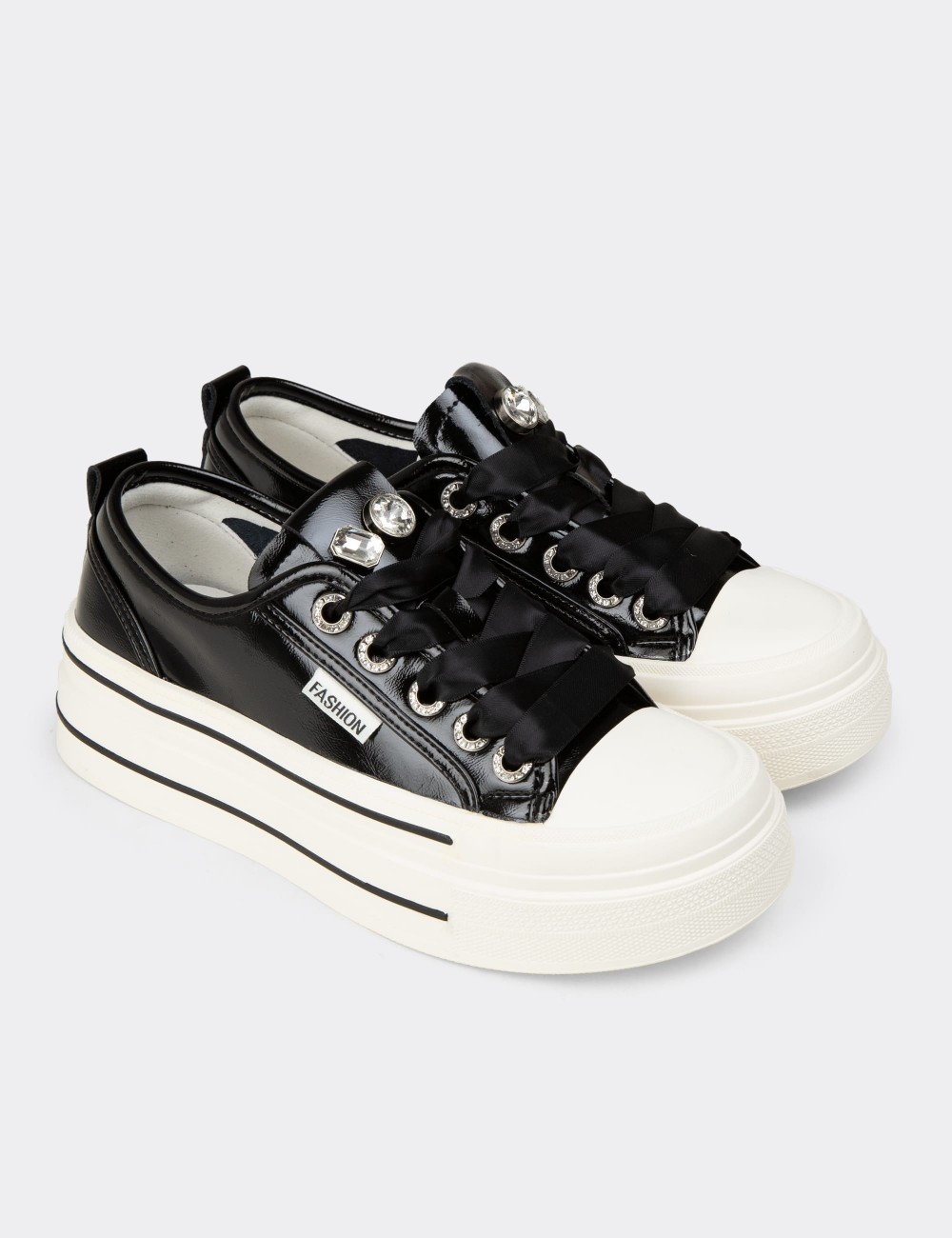 Women's Black Patent Sneakers - K0524ZSYHC01