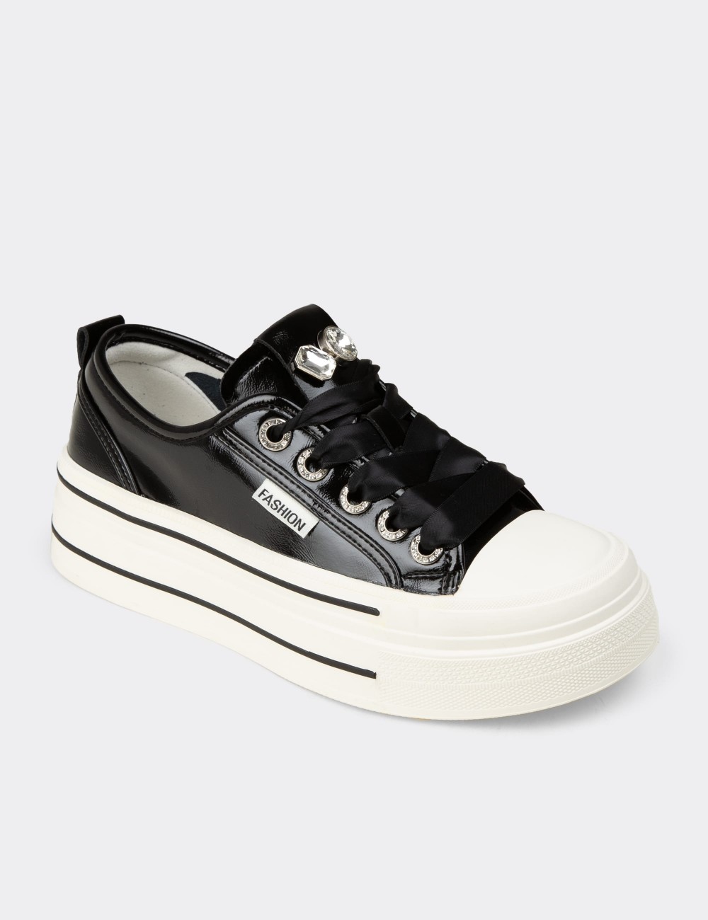 Women's Black Patent Sneakers - K0524ZSYHC01