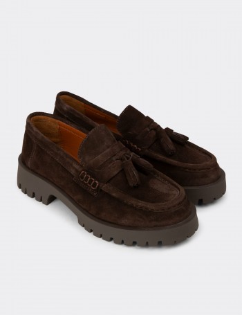 Women's Brown Suede Leather Tassel Loafers