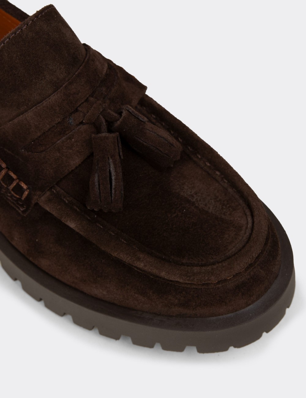 Women's Brown Suede Leather Tassel Loafers - 02035ZKHVC01