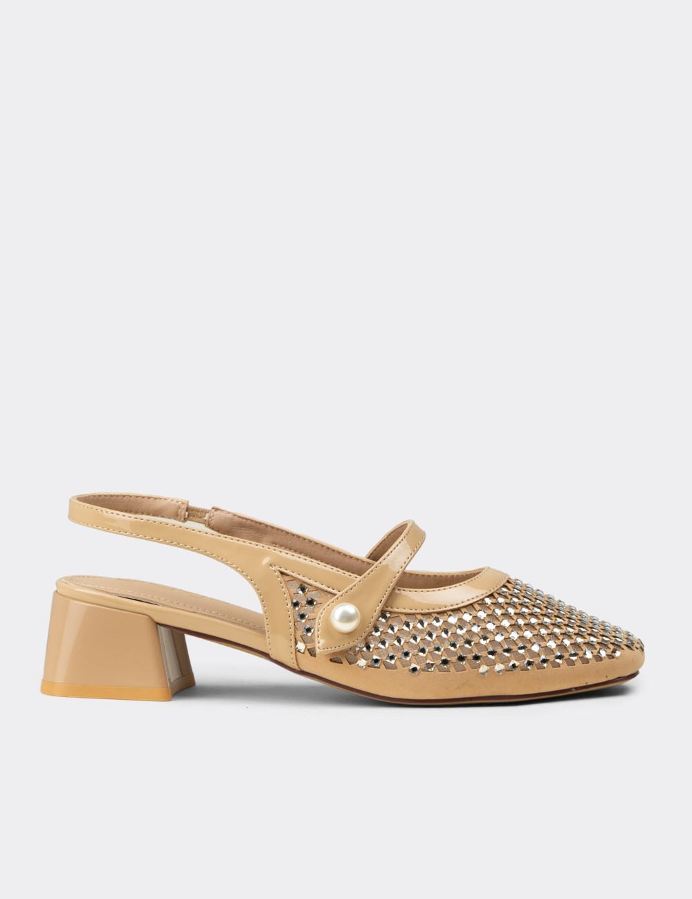Women's Sandstone Crystal-Decorated Slingback Heels - 26487ZVZNP01
