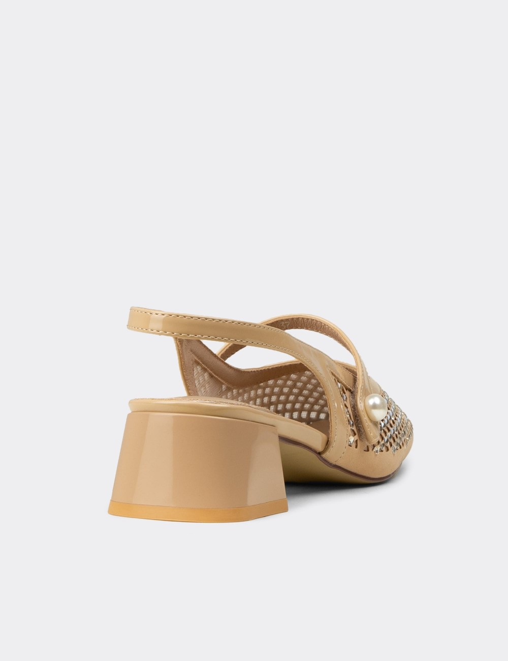Women's Sandstone Crystal-Decorated Slingback Heels - 26487ZVZNP01