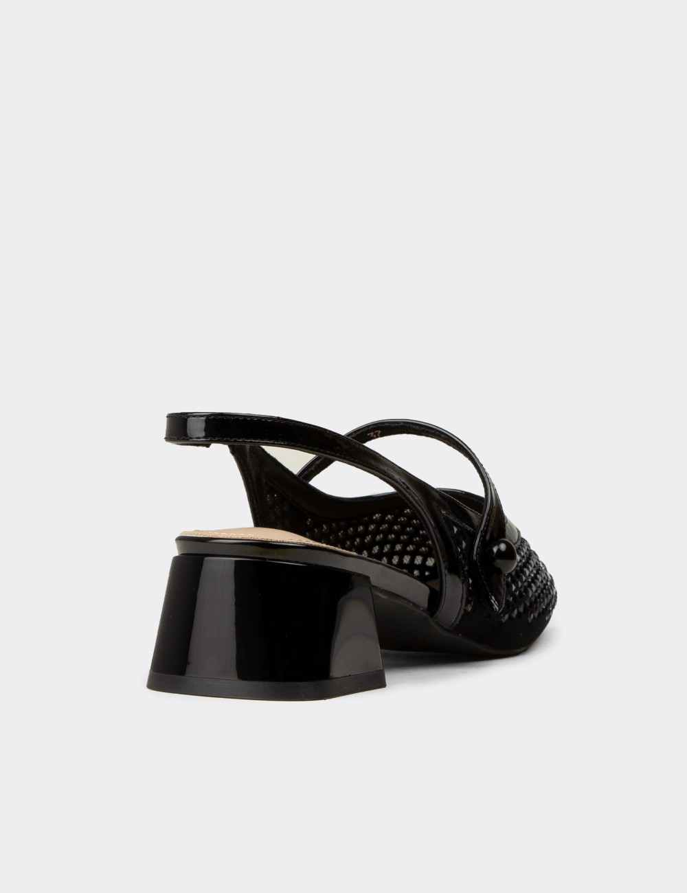 Women's Black Crystal-Decorated Slingback Heels - 26487ZSYHP01