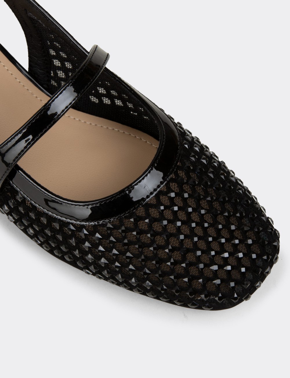 Women's Black Crystal-Decorated Slingback Heels - 26487ZSYHP01