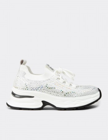 Women's Platform Sneakers with White Crystal Details