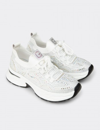 Women's Platform Sneakers with White Crystal Details
