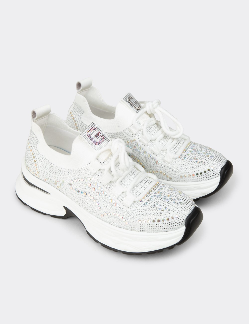 Women's Platform Sneakers with White Crystal Details - 26303ZBYZP01