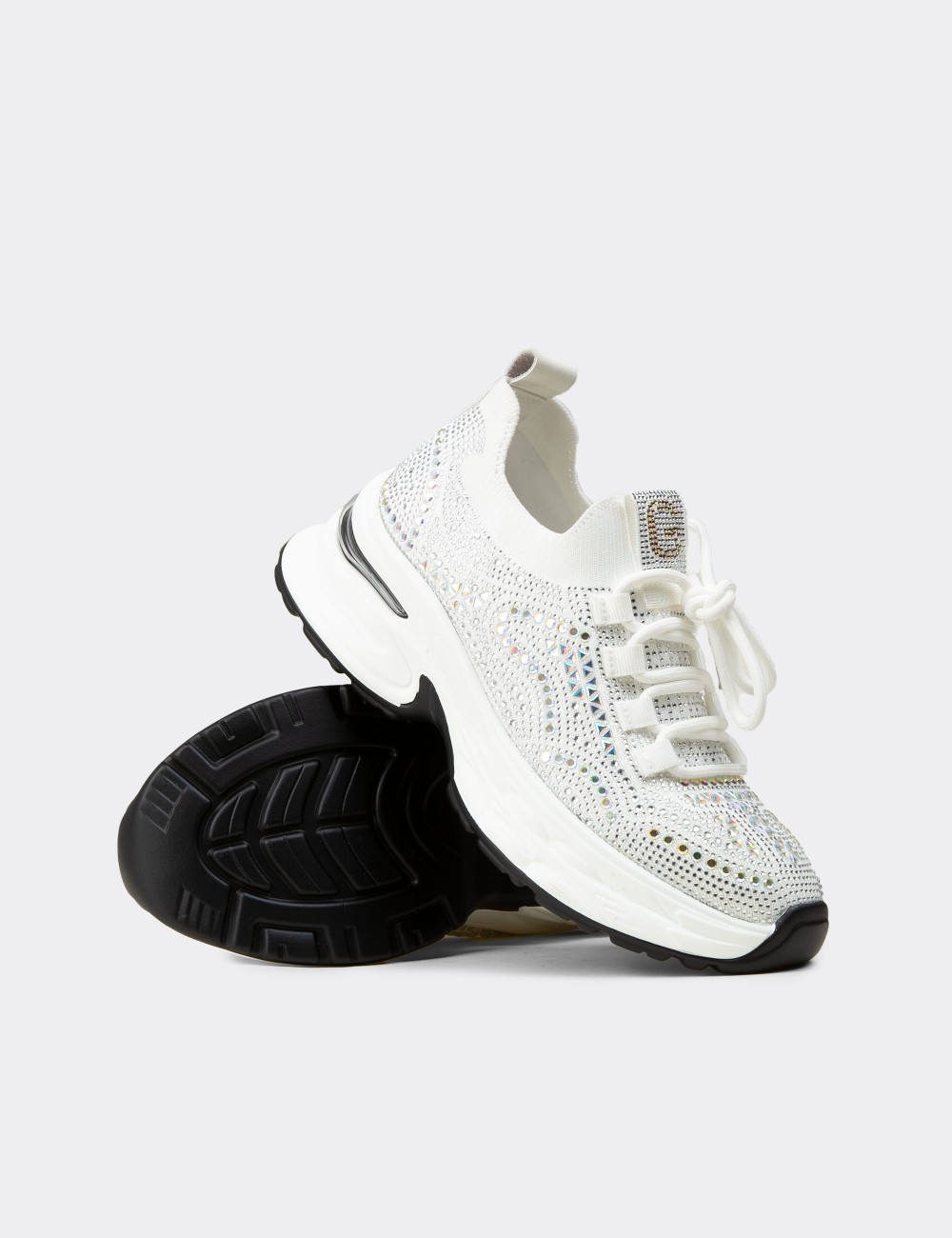 Women's Platform Sneakers with White Crystal Details - 26303ZBYZP01