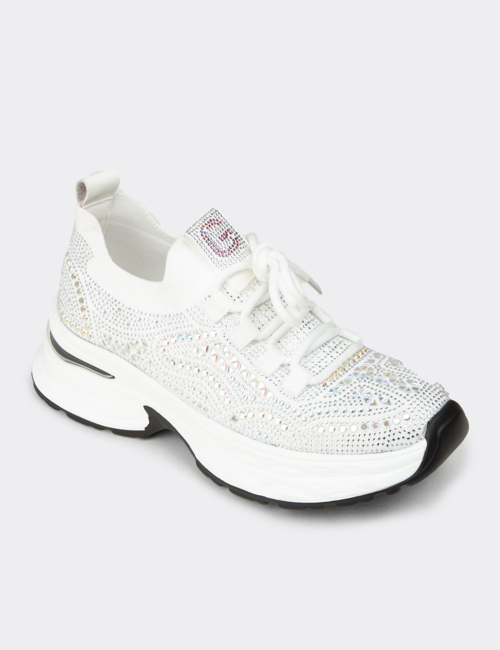 Women's Platform Sneakers with White Crystal Details - 26303ZBYZP01