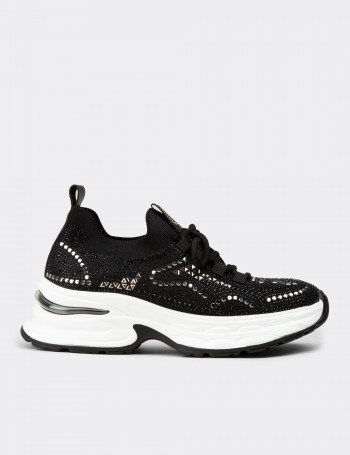 Women's Black Crystal-Embellished Platform Sneakers