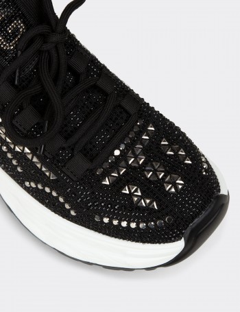 Women's Black Crystal-Embellished Platform Sneakers