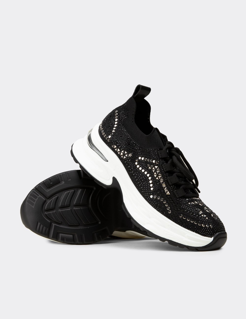 Women's Black Crystal-Embellished Platform Sneakers - 26303ZSYHP01