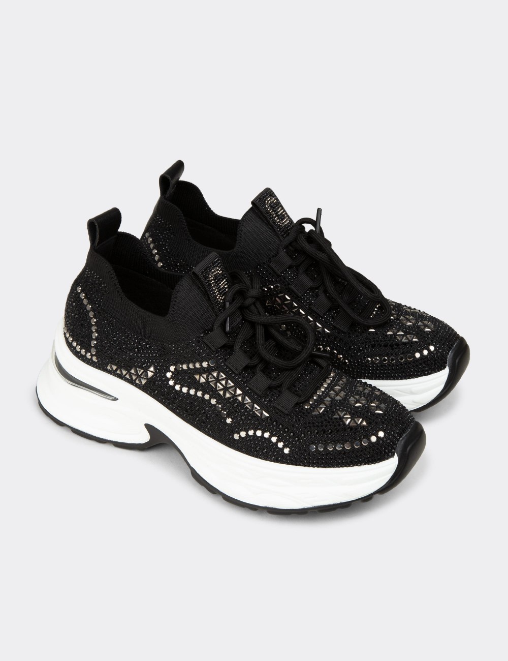 Women's Black Crystal-Embellished Platform Sneakers - 26303ZSYHP01