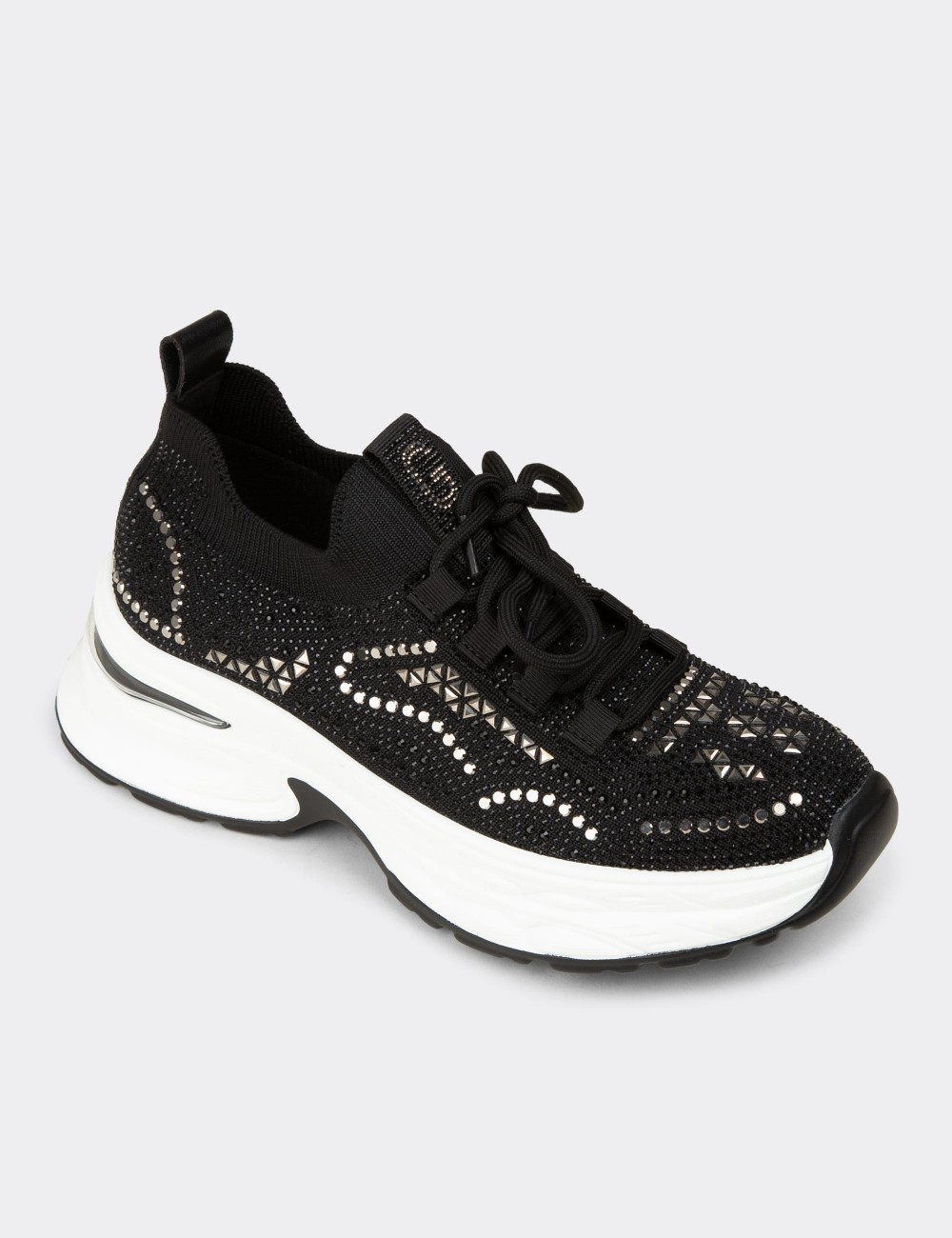 Women's Black Crystal-Embellished Platform Sneakers - 26303ZSYHP01