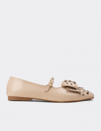 Women's Beige Mary Jane Flats