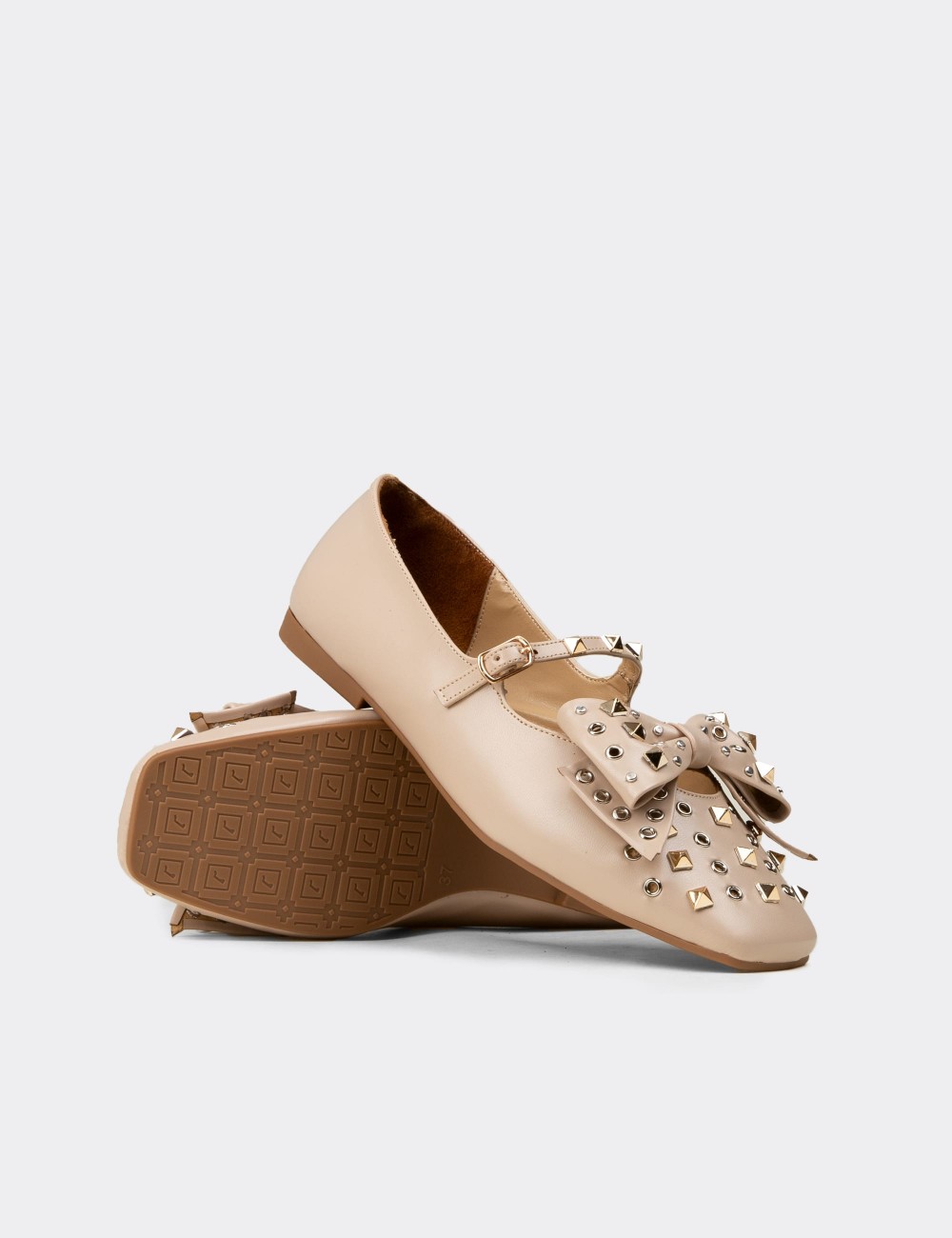 Women's Beige Mary Jane Flats - RD130ZBEJC01