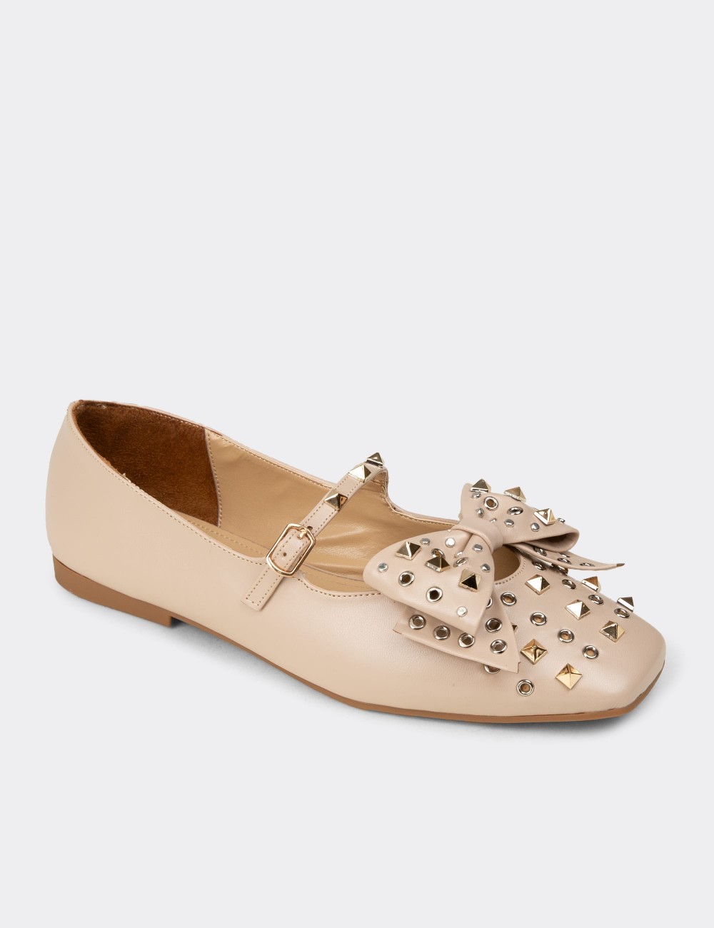 Women's Beige Mary Jane Flats - RD130ZBEJC01