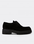 Women's Black Suede Leather Lace-Up Footwear