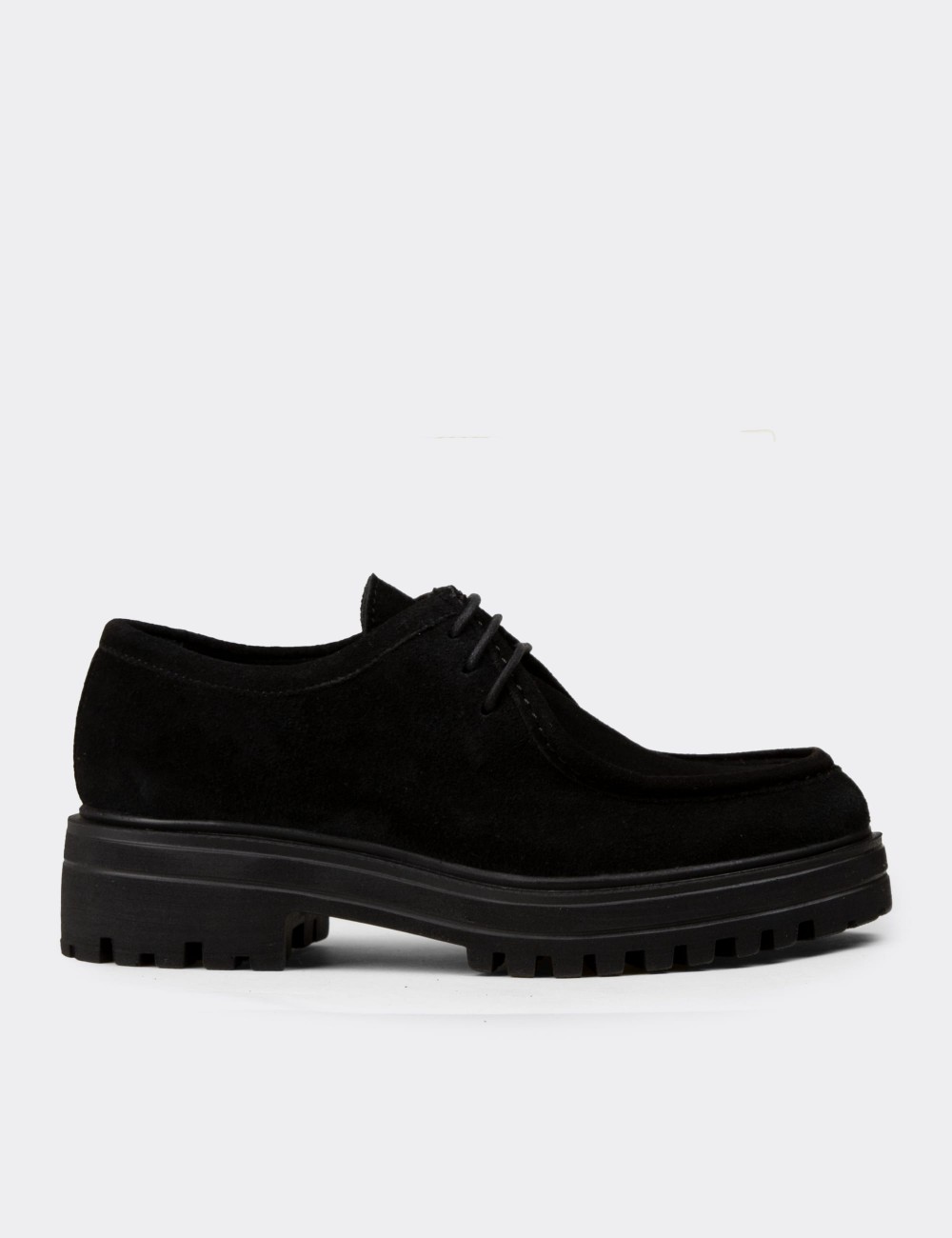 Women's Black Suede Leather Lace-Up Footwear - 02019ZSYHE01