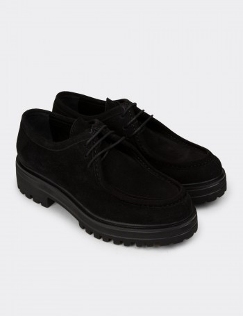 Women's Black Suede Leather Lace-Up Footwear